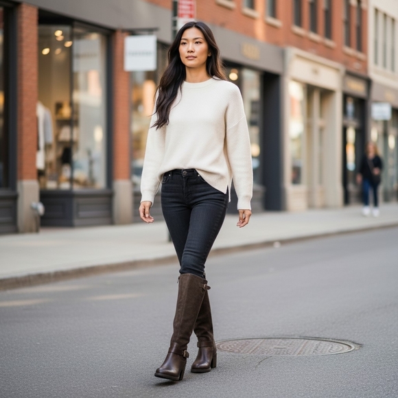 Jessica Simpson Niagara Brown Mixed Suede Knee-High Riding Boots Sz 7 Block Heel - Picture 3 of 16